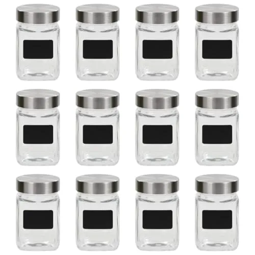 vidaXL 24x Vorratsglas mit Aufkleber - 300ml Einmachgläser - Glasbehälter & Töpfe, ideal für die Aufbewahrung von Marmeladen, Saucen und mehr, mit klarem Design für einfache Identifikation.