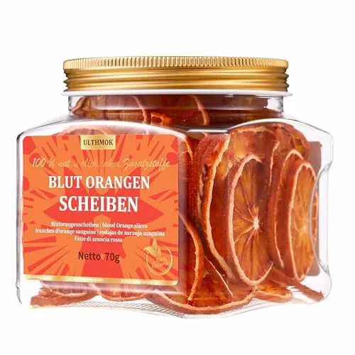 Getrocknete Blutorangenscheiben 70 g,Blood Orange kulinarische & Garniturqualität, dehydrierte Blutorange für Cocktails, Dekoration, 100 % natürlich, ohne Zuckerzusatz.