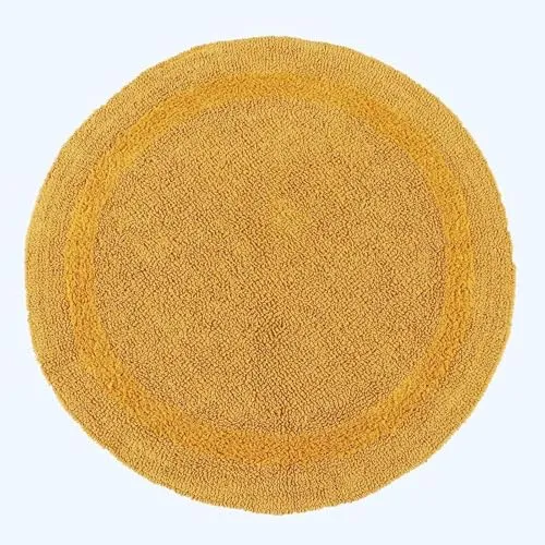 Homescapes Runde Badematte senfgelb, Premium Badvorleger 80 cm, Badteppich Baumwolle mit Wende-Design