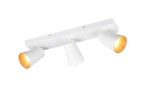 meineWunschleuchte 3flammiger Wand- und Deckenstrahler in Weiß-Gold - Eleganter 3flammiger Wand- und Deckenstrahler, schwenkbare Spots und dimmbare GU10 LEDs für flexibles Lichtdesign in jedem Raum.
