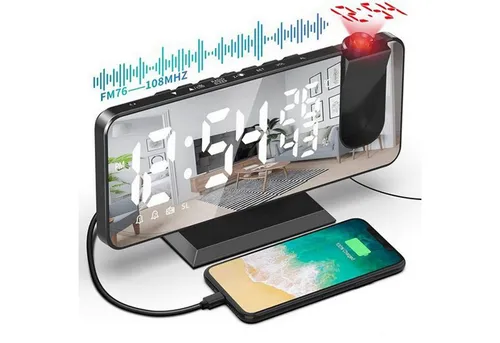 AIMAX Projektionswecker Radiowecker mit 180° Projektor,Projektionswecker für Schlafzimmer Digitaluhr für Schlafzimmer 7.5