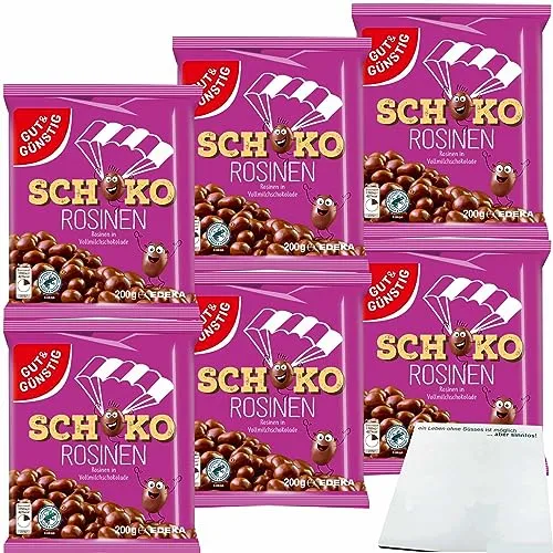 Gut&Günstig Schoko-Rosinen Rosinen in Vollmilchschokolade 6er Pack (6x200g Packung) + usy Block