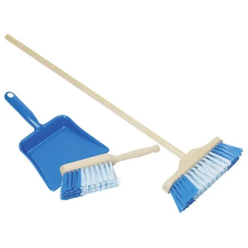 Goki Kinderkehrschaufel, Handfeger und Besen SET blau 15349 - Praktisches Set für Kinder, fördert spielerisch das Sauberkeitstraining und die Motorik, Farbe: Blau, hergestellt in Deutschland.