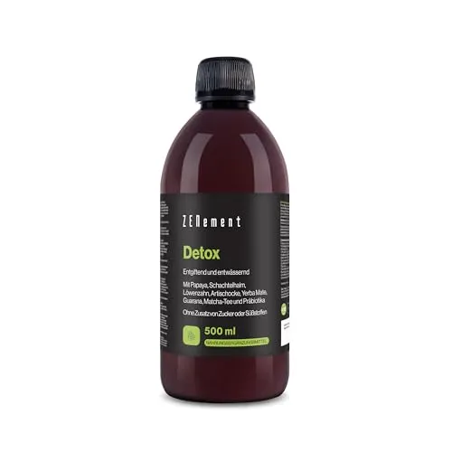 Detox mit Papaya, Schachtelhalm, Löwenzahn, Artischocke, Mate, Guarana, Matcha-Tee und Präbiotika – Verdauungswohlbefinden – Ohne Zuckerzusatz oder Süßstoffe – 500 ml - Zenement