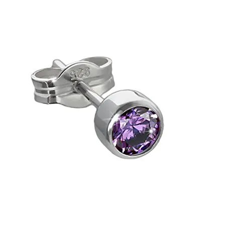 Single Ohrstecker 925er Silber Rhodiniert 4,50mm Amethyst Zirkonia 6689