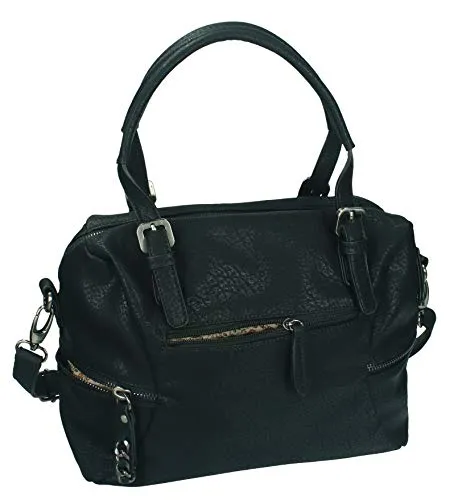 Damen Handtasche PARIS 2 Henkeltasche Umhängetasche mit Reißverschluss, Schulterriemen und zwei Henkeln Farbe schwarz