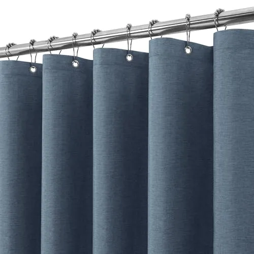 Duschvorhang Leinen mit Metall Duschvorhangringe Stoff Textil Badewannenvorhang Anti Schimmel Bad Vorhang Wasserdicht Badewanne Vorhang Schwerer Shower Curtain Badezimmer - 182 x 182cm (Marineblau)