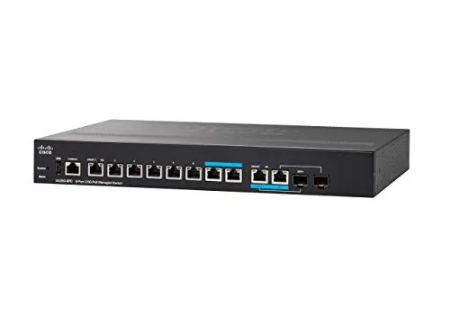 Cisco SG350-8PD-K9-EU Switch - 8 Anschlüsse L3 Managed - Netzwerk-Switch mit 8 Gigabit-Anschlüssen, PoE+ Unterstützung und 256 MB Flash-Speicher für effiziente Netzwerkverwaltung und hohe Leistungsfähigkeit.