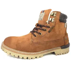 Mustang Stiefelette - Kunstleder Braun - 47 - Wanderschuhe für Herren in Übergröße, warm gefüttert mit Kunstfell für optimalen Komfort und Stil. Ideal für kalte Tage mit rutschhemmender Sohle und cleverem Reißverschluss-Schnürungssystem.