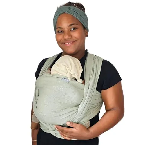 Hoppediz gewebtes Baby-Tragetuch Elba 3,70 m - Babytragen für Neugeborene bis Kleinkinder, 100% Baumwolle, mit erleichtertem Binden durch farblich kontrastierte Kanten und schräg geschnittenen Enden.