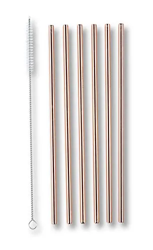 ECHTWERK Edelstahl-Trinkhalme, wiederverwendbare Strohhalme, 6er Set, Cocktail Zubehör, aus Edelstahl inkl. Reinigungsbürste, nachhaltig, Trinkhalm: 21,5 cm, Bürste: 23 cm, Kupfer Edition
