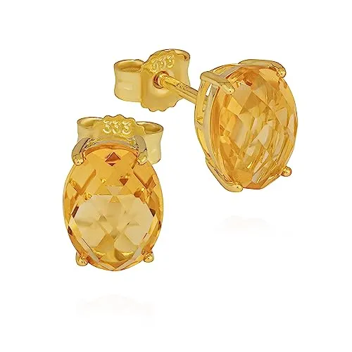 NKlaus Paar Ohrstecker 333 Gelbgold mit Citrin - Ohrringe für Damen aus 333 Gelbgold, polierte Oberfläche und funkelnder Citrin in 8x6mm, leicht und elegant für jeden Anlass.