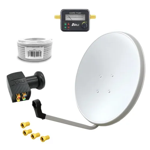 60cm HD Sat Anlage mit Quad LNB und Zubehör - SAT-Antenne für 4 Teilnehmer, wetterfest und ideal für UHD 4K Empfang. Inklusive 20m Koaxialkabel, Satfinder und F-Steckern für unkomplizierte Montage.