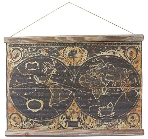 Aubaho Dekoobjekt Landkarte Weltkarte - Antike historische Weltkarte im Deko-Objekte Stil, detailreich auf Baumwolle gedruckt und ideal für nostalgische Wohnräume.