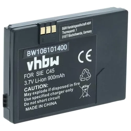vhbw Akku kompatibel mit Siemens A50, C45, C45i, M50, MT50 Handy Smartphone Telefon (900mAh, 3,7V, Li-Ion)
