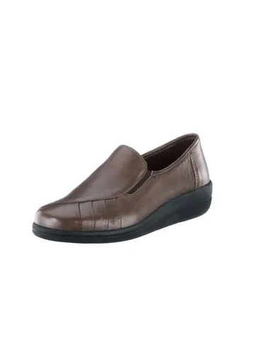 ACO Damen Slipper Gr. 38 grau (taupe) aus Glattleder - Halbschuhe mit seitlichen Gummizügen und flexiblem PU-Laufsohle für optimalen Tragekomfort. Ideal für sportliche Freizeitlooks.
