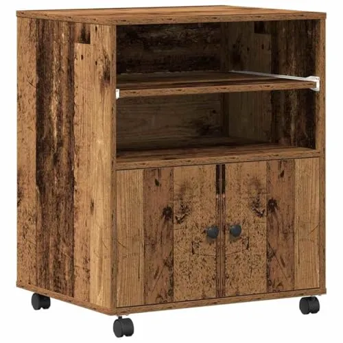Druckerständer Mit Rollen Alt Holz 60x48x74 Cm - Schreibtisch & Computermöbel - Praktischer Druckertisch mit Rollen für einfache Mobilität und altmodischer Holzoptik, ideal für jedes Büro.