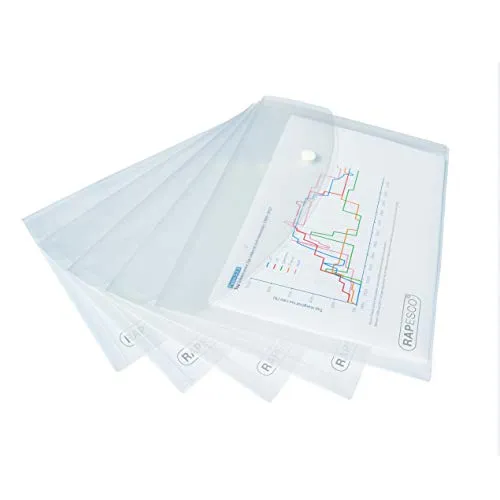 Rapesco 1588 ECO Recycelte Dokumentenmappe mit Druckknopf, A5, Klar Transparent, 5 Stück