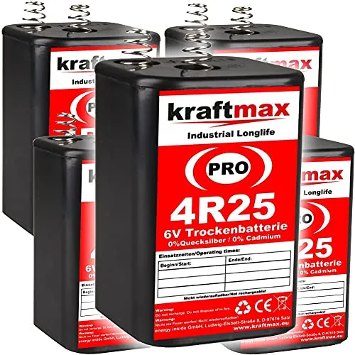 kraftmax 5er Pack 4R25 PRO - 6V Hochleistungs- Industrial Longlife Blockbatterie - 6 Volt Batterie Block - NEUSTE Generation 4R25X