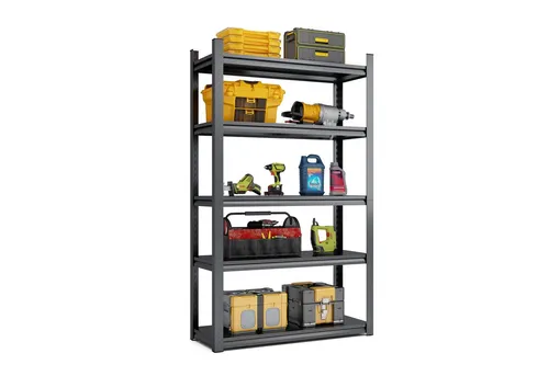 MC Star Schwerlastregal 5 Ebenen Metall Lagerregal 650kg Tragkraft, Höhenverstellbares, Industrieregal für Garage, Keller & Werkstatt, Schwarz, H198cm × B120cm × T45.7cm