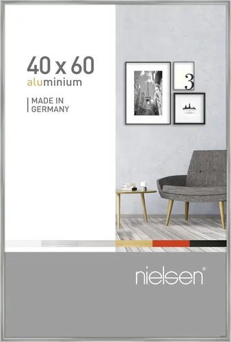Bilderrahmen PIXEL - silber - LB 40x60 cm - Bilderrahmen aus silbernem Aluminium, ideal für Wandmontage. Flexibel in der Aufhängung, ob horizontal oder vertikal, für Bilder bis 40x60 cm. Made in Germany.