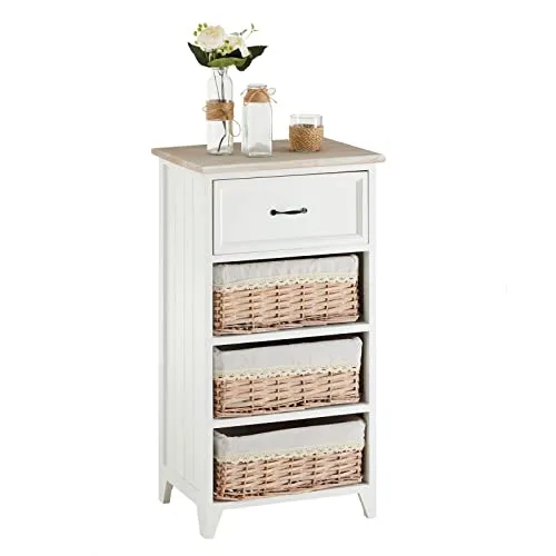 Caro-Möbel Kommode PROVENCE - Schubladenkommode im Landhausstil, weiß lackiert mit 3 praktischen Körben für optimalen Stauraum im Flur.