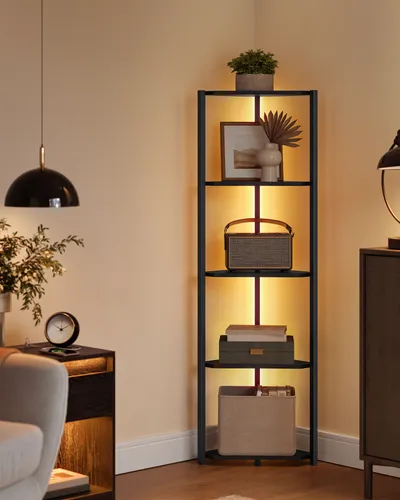 Eckregal mit 5 Ebenen und LED-Beleuchtung in schwarz von VASAGLE