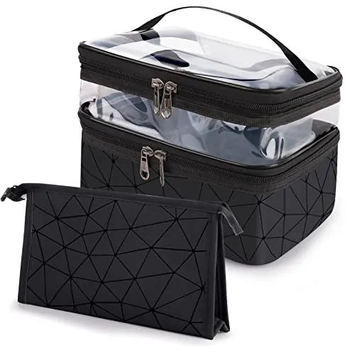 Stück Reise Kosmetiktasche Groß Schminktasche Klein Kosmetikbeutel Wasserdicht Toiletry Bag Travel Make Up Tasche Makeup Bag Cosmetic Kosmetik Tasche Damen | Schwarz 2