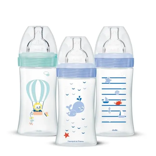 Dodie Babyflaschen Set mit Antikolik Sensation+, 3 Stück, 270 ml für Jungen