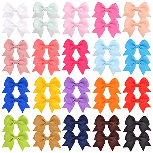 Jollybows 40 Stück Haarschleifen für Babys 6,1 cm Krokodilklemmen mit Ripsband Haarspangen Haarschmuck für Mädchen Kinder Kleinkinder (Regenbogen Farbe)