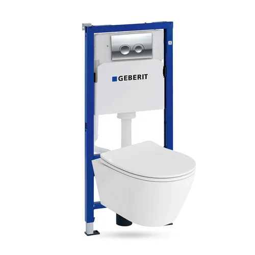 GEBERIT Duofix Basic Vorwandelement + Wand WC Praia Weiß + Knopf Delta 25 Chrom