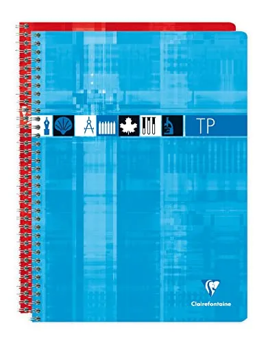Clairefontaine 8007C - Praxisarbeitsheft mit Doppelspirale, DIN A4+ 24x32 cm, 40 Blatt, französische Lineatur 90g + blanko 125g, farbig sortiert, 1 Stück