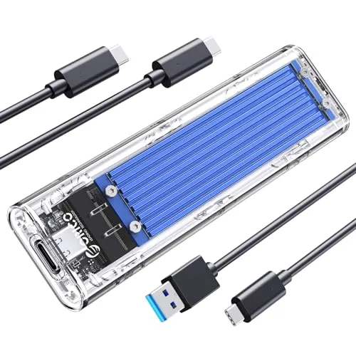 ORICO NVMe Gehäuse, USB 3.2 Gen2 – Schnelle Datenübertragung mit transparentem Design - Festplattengehäuse & Docks mit bis zu 1000 MB/s Übertragungsgeschwindigkeit, werkzeugloses Design und Plug-and-Play-Funktionalität für maximale Benutzerfreundlichkeit.