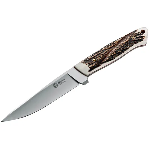 Böker Plus Arbolito Relincho Cuerno De Ciervo Messer - Hochwertiges Taschenmesser mit klassischem Hirschhorn-Griff und stabiler Fulltang-Bauweise, ideal für Jagd und Outdoor-Aktivitäten.