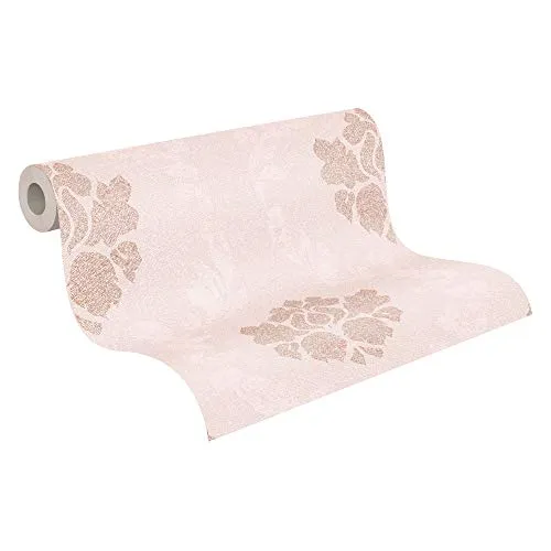 A.S. Création Vliestapete New Elegance Deutschland tapeziert Barocktapete Tapete mit Ornamenten 10,05 m x 0,53 m rosa metallic creme 375525 37552-5