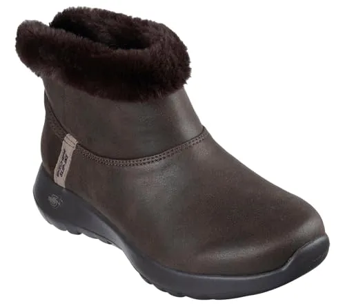 Skechers Damen On-the-Go Joy Cozy Dream Ankle Boot - Bequemer Ankle Boot aus schokoladenfarbigem Textil mit rutschfester Sohle und innovativer Goga-Matten-Technologie für höchsten Tragekomfort.
