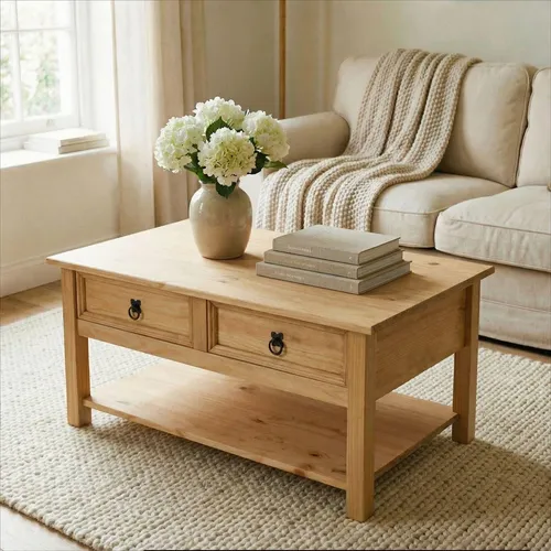 IDIMEX Couchtisch TEQUILA - Moderner Wohnzimmertisch mit 2 Schubladen - Stylischer Couchtisch im Mexiko Stil aus massivem Kiefernholz, bietet praktische Ablageflächen und zwei Schubladen für eine ordentliche Wohnatmosphäre.