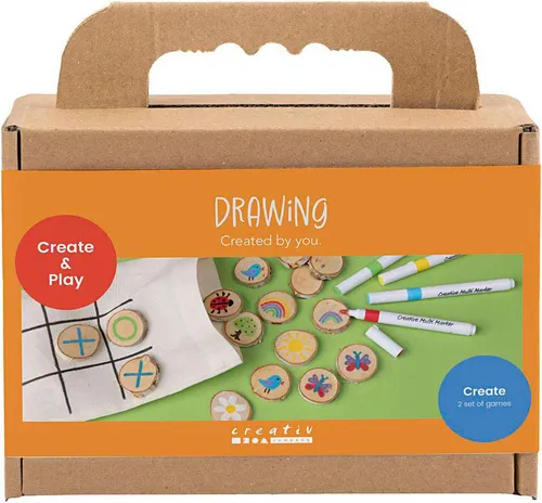 Mini Kreativ Set Zeichnen, Memory-Spiel und Drei-in-einer-Reihe, Sortierte Farben