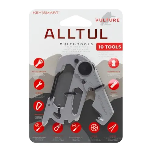 KeySmart AllTul Vulture - 10-in-1 Schlüsselanhänger Multitool mit Flaschenöffner, Schraubenschlüssel, Karabiner, Kreuzschlitzkopf, Drahtschneider, Flachkopf, Speiche, Schneider, Lineal und