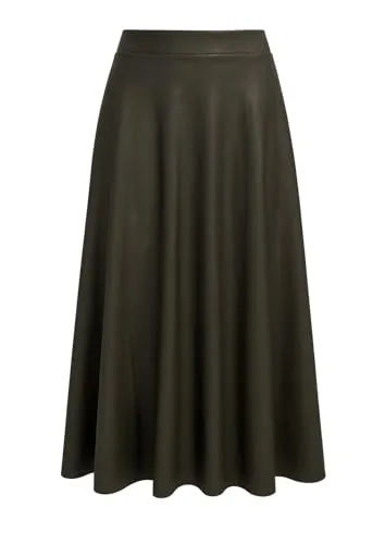 Mississhop 404 Damen A-Linien Langer Rock mit Gürtel – Kunstleder Schwarz