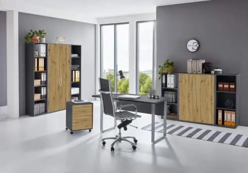 Arbeitszimmer Komplett-Set Anthrazit & Artisan Eiche