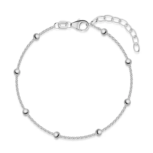 MATERIA Kugel Armband Damen Silber 925 rhodiniert - feine Armkette Sterlingsilber glänzend SA-23