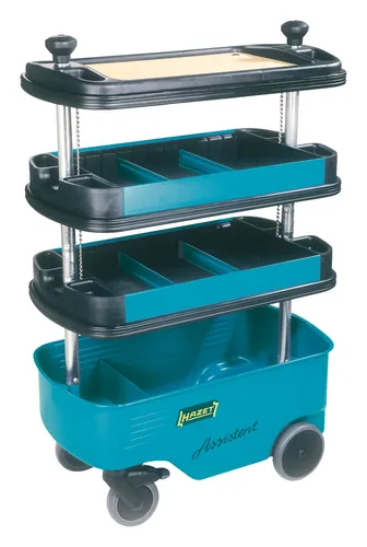 Hazet Werkzeugwagen Assistent 166C - leer, blau, 4 absenkbare Ablagen, ideal für Werkstätten und platzsparenden Transport
