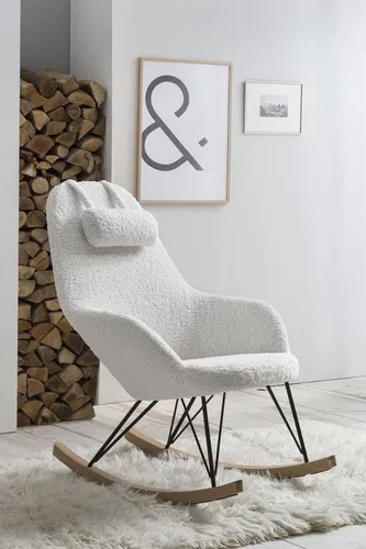 SalesFever Schaukelstuhl mit Nackenkissen - Teddyfell Weiß - Stühle, luxuriöser Komfort mit weichem Teddyfell und entspannendem Nackenkissen für gemütliche Stunden.