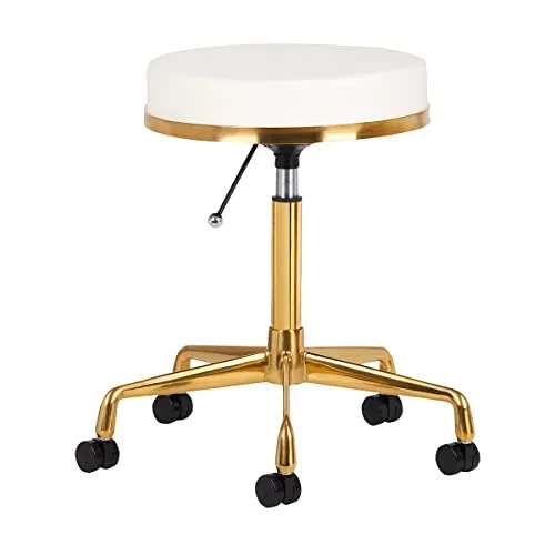 ACTIVESHOP Friseurhocker Gold Weiß – Höhenverstellbarer Drehhocker mit Rollen