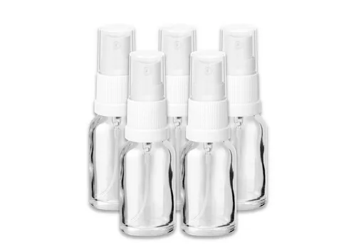 CK Verpackung GmbH Zerstäuberflasche 5x Glasflasche klar 15 ml mit weißem Zerstäuber Sprükopf Pumpspray Set