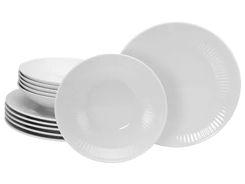 CreaTable Valencia 12-teiliges Geschirrset für 6 Personen - Tafelservice aus hochwertigem Porzellan, spülmaschinen- und mikrowellengeeignet, mit edlem Reliefdesign und strahlendem Weiß für stilvolle Tischdekoration.