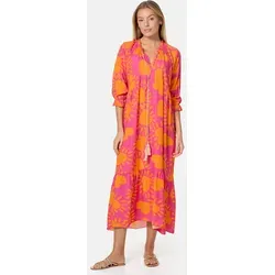 PM SELECTED Damen Maxikleid Sommerkleid Jersey Strandkleid mit Muster PM32 - Elegantes Maxikleid im Hemdblusen-Stil für Damen. Das leichte Jersey-Material bietet hohen Tragekomfort, während der auffällige Print einen fröhlichen Akzent setzt. Ideal für warme Sommertage und entspannte Strandbesuche.