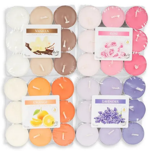 Levandeo® Duftkerze, 72 Kerzen 4x18 Stück Lavendel Rose Vanille Orange Duftkerzen