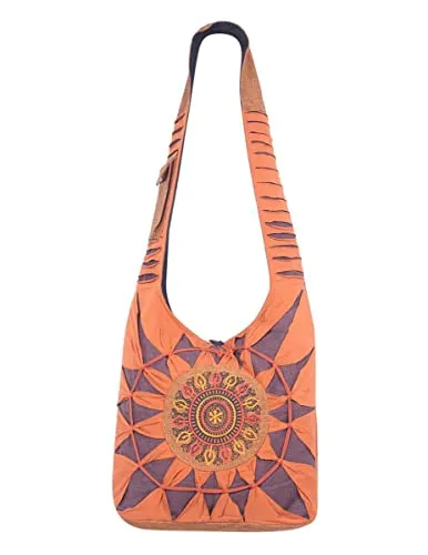 Vishes Damen Umhängetasche Stoff Beuteltasche Schulter Taschen Yogi Bag Baumwolltasche Mandala orange